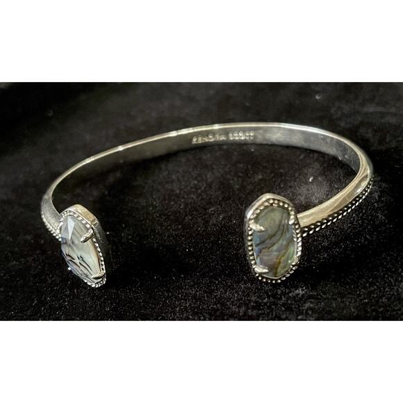 Kendra Scott Signed Abalone Shell Hematite Tone Cuff Bracelet 2.5” Wide - Picture 2 of 4